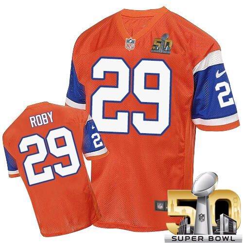 Nike Broncos #29 Bradley Roby Orange Throwback Super Bowl 50 Men's Stitched NFL Elite Jersey - Click Image to Close